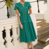 Nessa Cotton Seersucker Maxi Dress - Dark Green