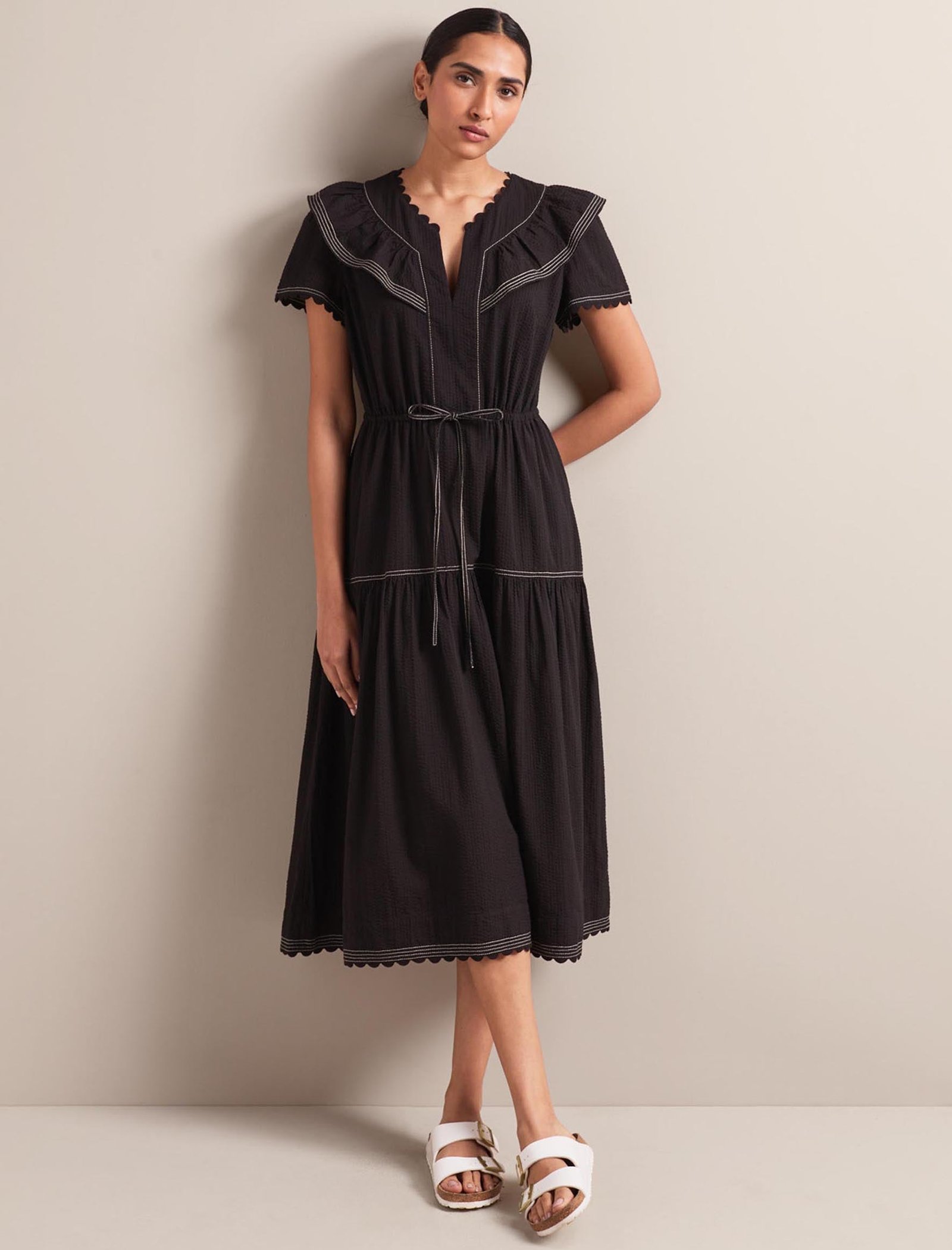 Nessa Cotton Seersucker Maxi Dress - Black - Image 2