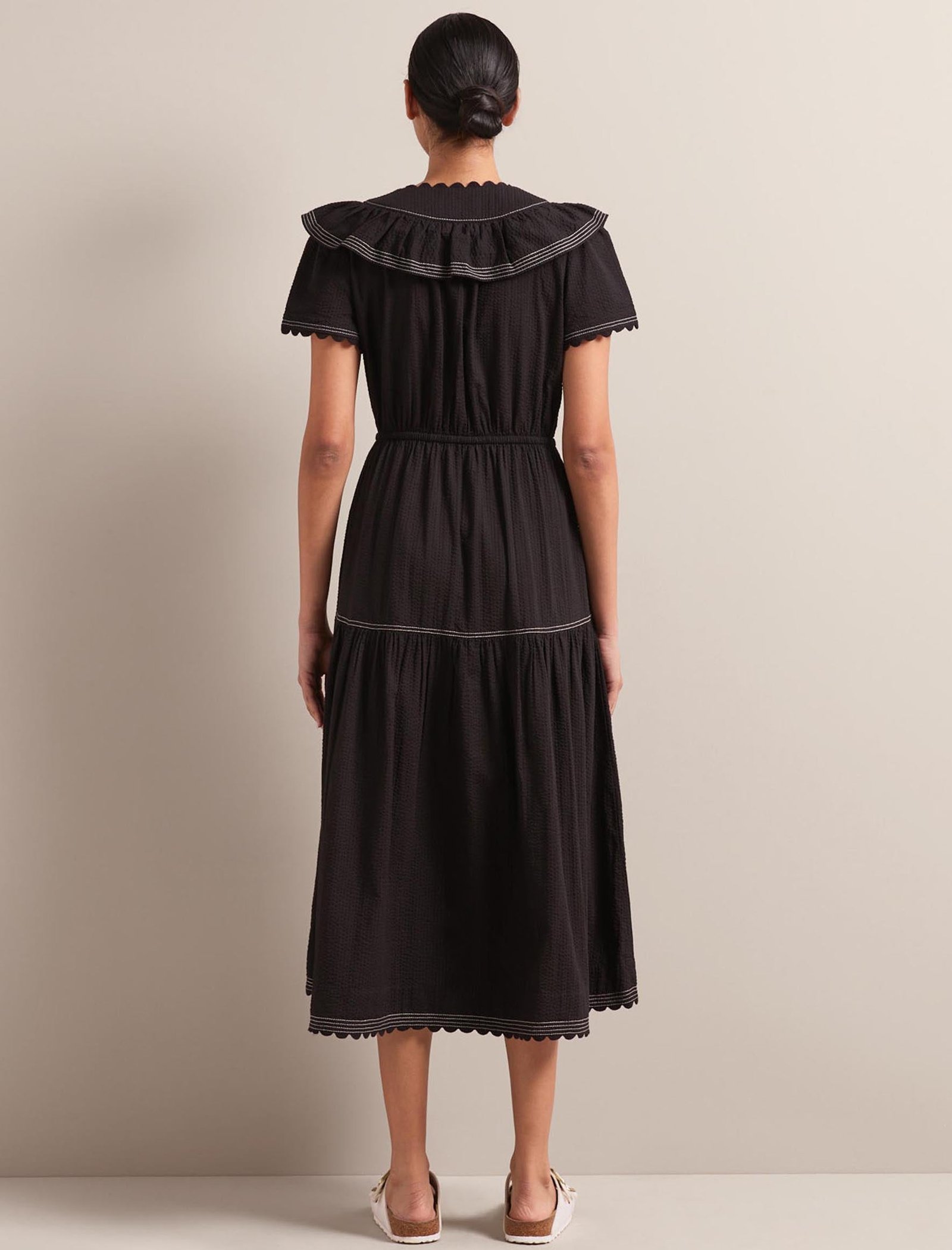 Nessa Cotton Seersucker Maxi Dress - Black - Image 11