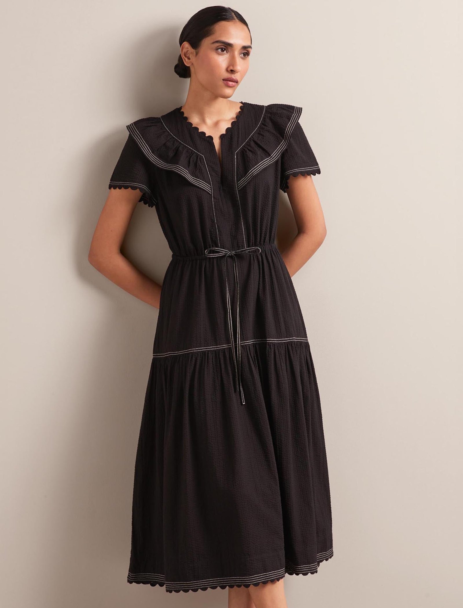 Nessa Cotton Seersucker Maxi Dress - Black - Image 6